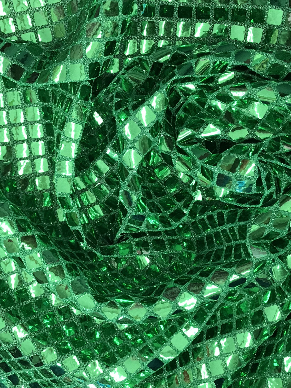 Green Square Foil Sequin Fabric - Green, Square Foil Glue On, 42" Width (1 Yard)