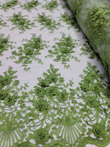 3D Floral Lace Olive Green Embroidered Mesh Fabric