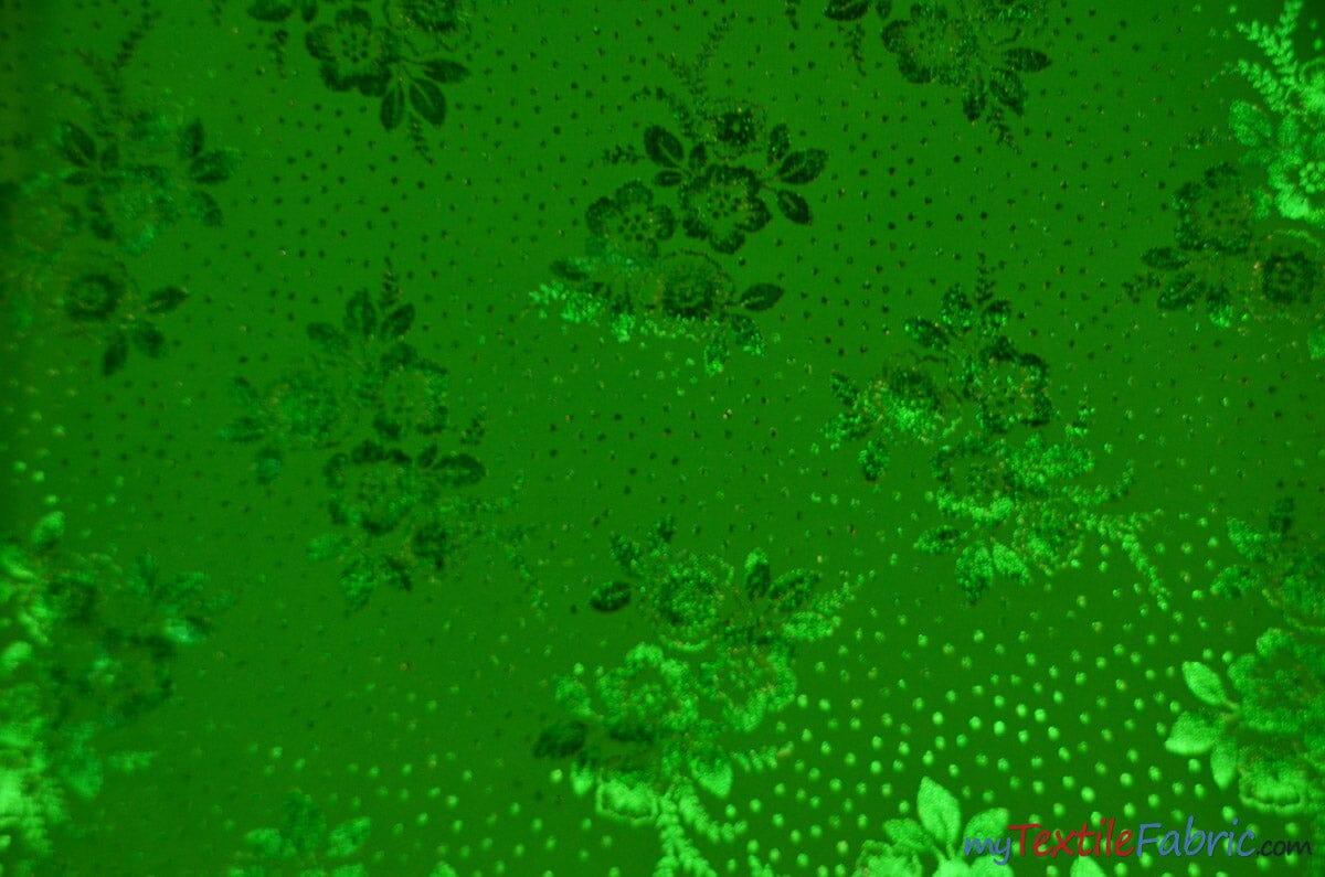 Koshibo Metallic Foil Print Polyester Fabric - Metallic Foil Print, 58/60" Width, Black, Fuchsia, Green (1 Yard)