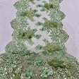 VT-33 Sequin 3D Lace Fabric With Embroideries On Mesh With Pearls - Baby Blue, 33-Cm Width