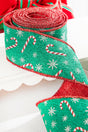 4" x 10 Yard Green/Red Candy Cane Jacquard Ribbon