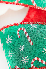 4" x 10 Yard Green/Red Candy Cane Jacquard Ribbon