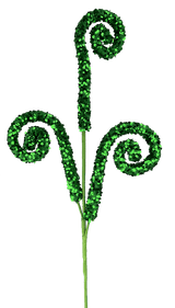 Green Sequin Curly Spray 28 Inch Whimsical Christmas Decor
