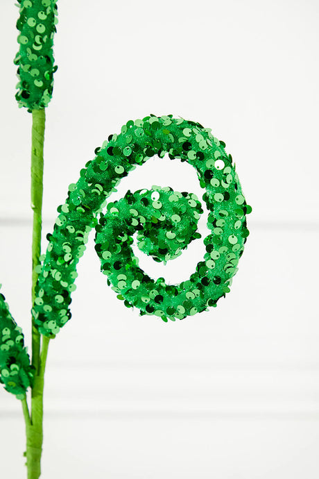 28" Green Sequin Curly Spray