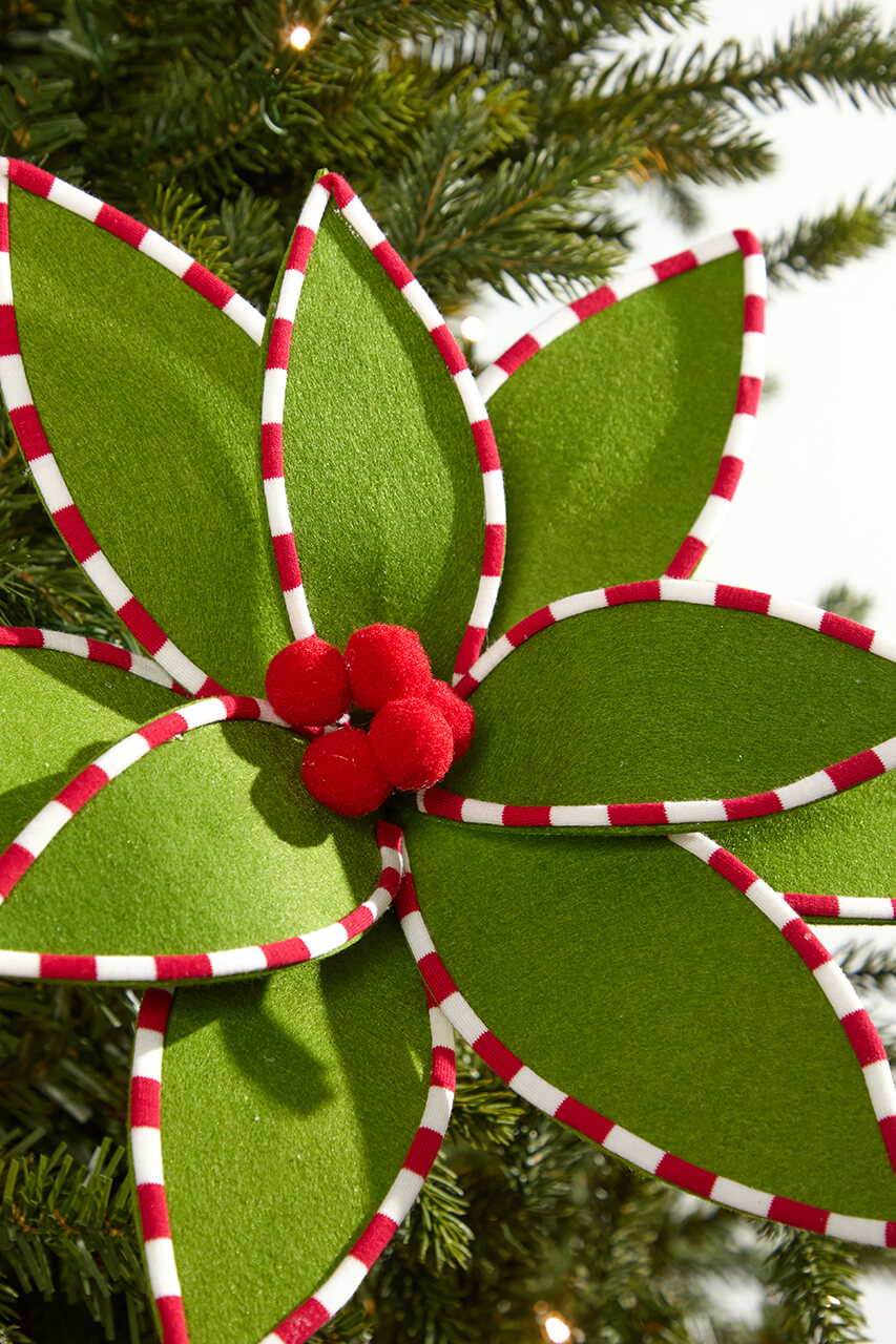 24" Felt Poinsettia with Peppermint Edge
