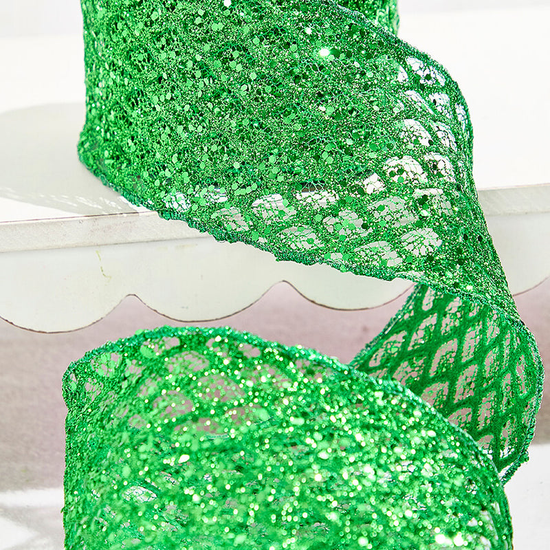 4" x 10 Yard Green Mesh Wired Ribbon