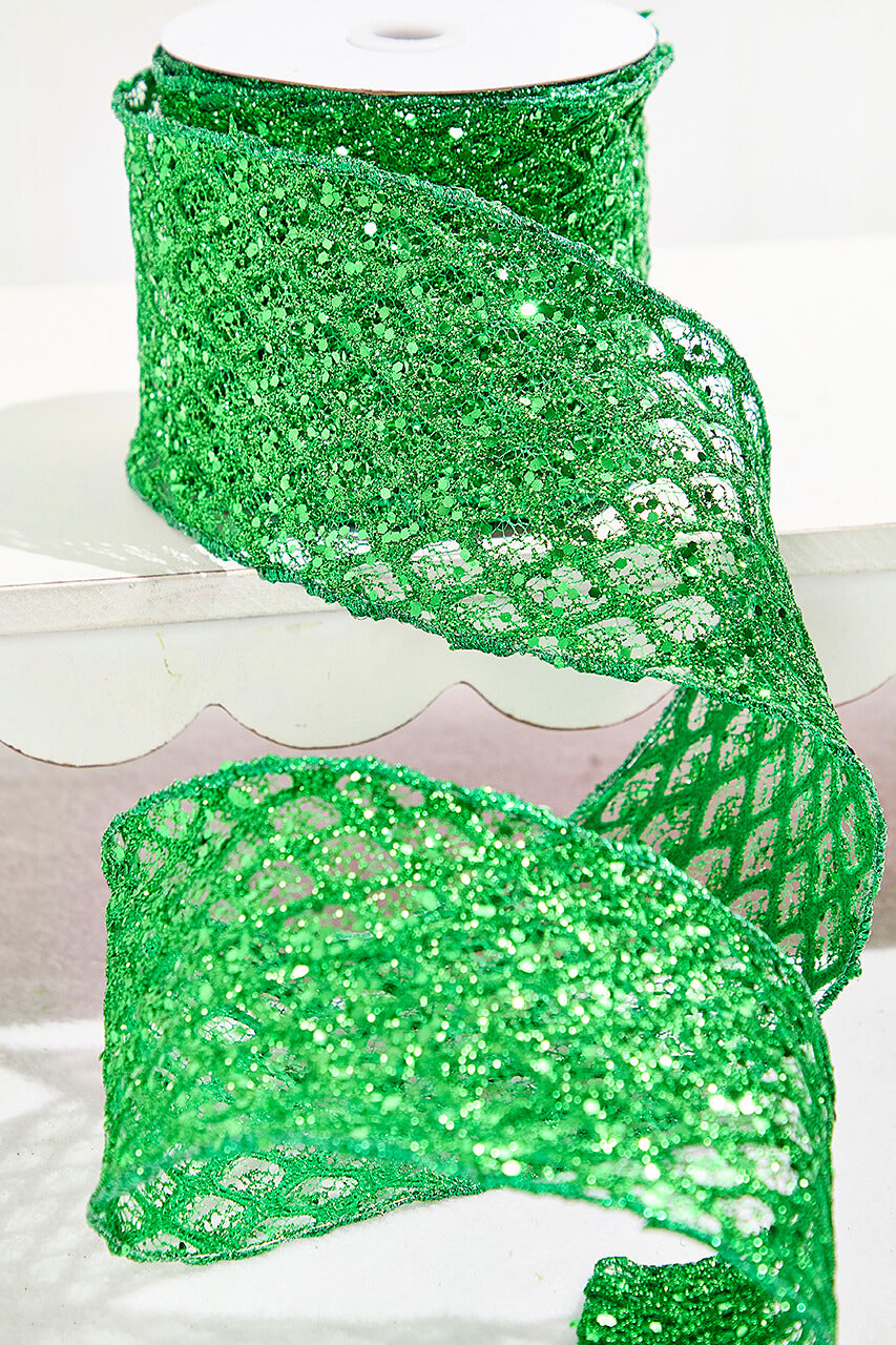 4" x 10 Yard Green Mesh Wired Ribbon