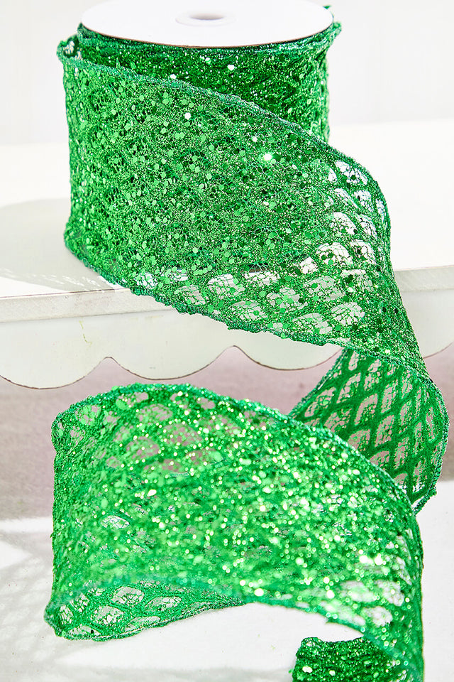 4" x 10 Yard Green Mesh Wired Ribbon