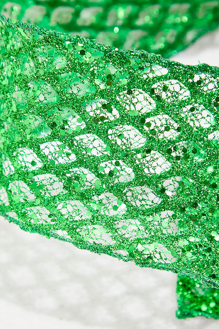 4" x 10 Yard Green Mesh Wired Ribbon Vibrant Christmas Tree & Wreath Décor