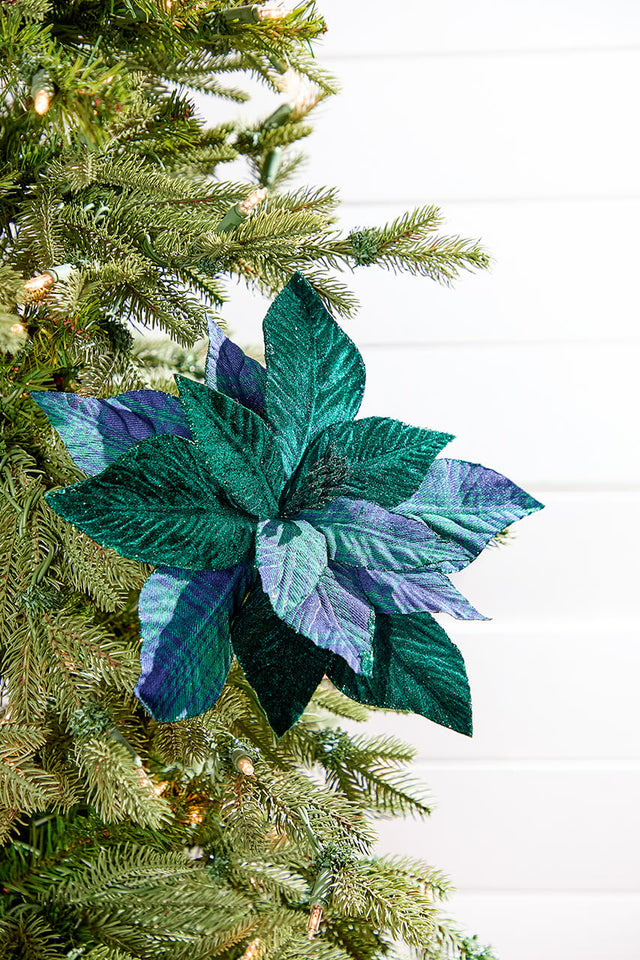 25" Green Plaid Poinsettia Stem