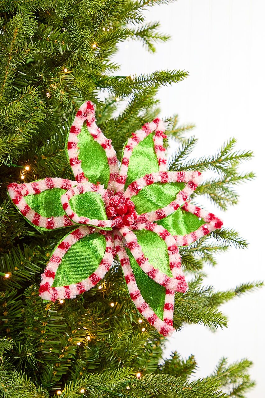22" Green Peppermint Trim Poinsettia Stem