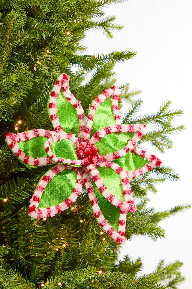 22" Green Peppermint Trim Poinsettia Stem