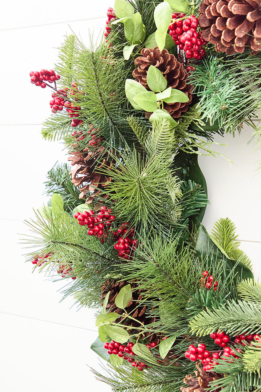 29" Winter Foliage & Magnolia Leaf Wreath
