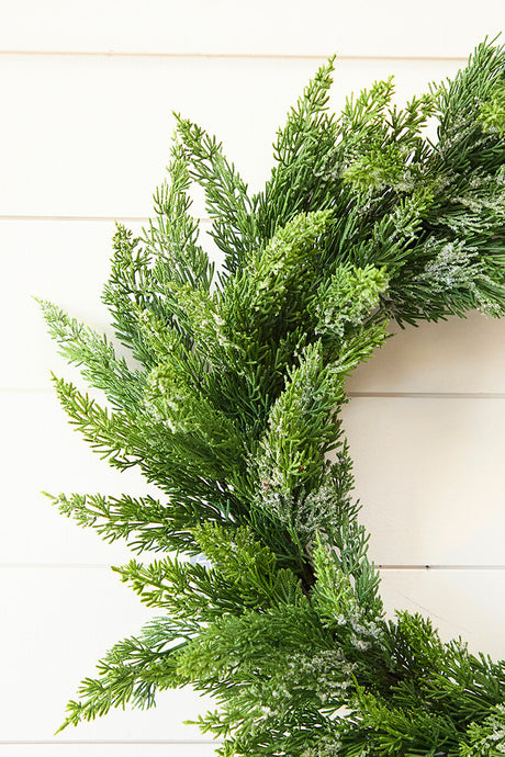 Frosted Cedar Wreath 22 Inch Winter Holiday Door Decoration