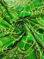 Square Metallic Cross Jacquard Satin Fabric - Green/Gold Metallic Cross Pattern, Square Table Overlay (36" Inches x 36" Inches - 58" Inches x 58" Inches)