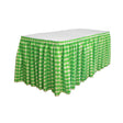 14 Ft. x 29 in. White P and Lime Accordionleat Checkered Polyester Table Skirt