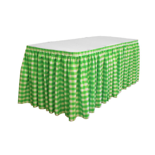 14 Ft. x 29 in. White P and Lime Accordionleat Checkered Polyester Table Skirt