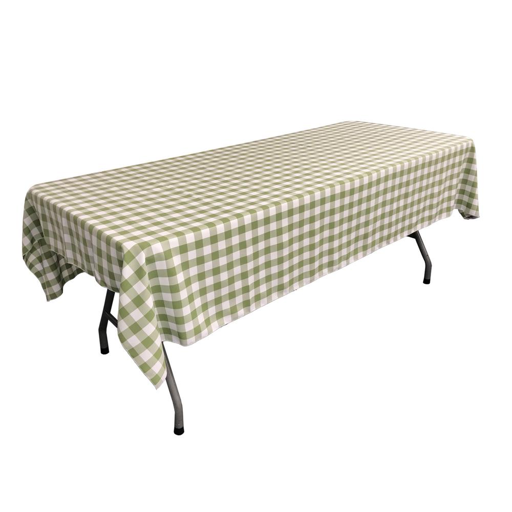 White Apple Green Gingham Checkered Polyester Rectangular Tablecloth 60″ x 108″
