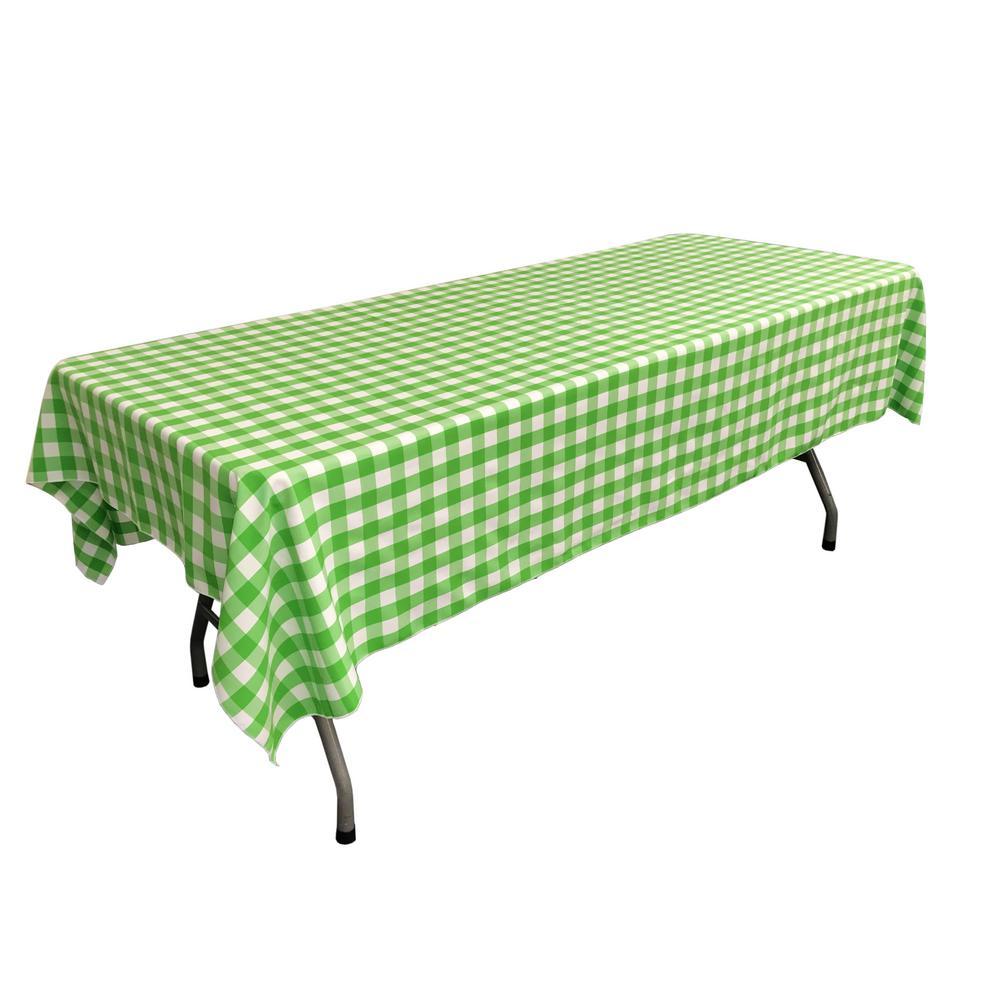 White Lime Gingham Checkered Polyester Rectangular Tablecloth 90″ x 132″