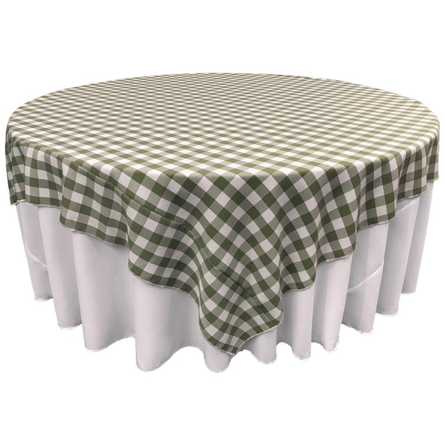 White Apple Green Checkered Square Overlay Tablecloth Polyester 72″ x 72″