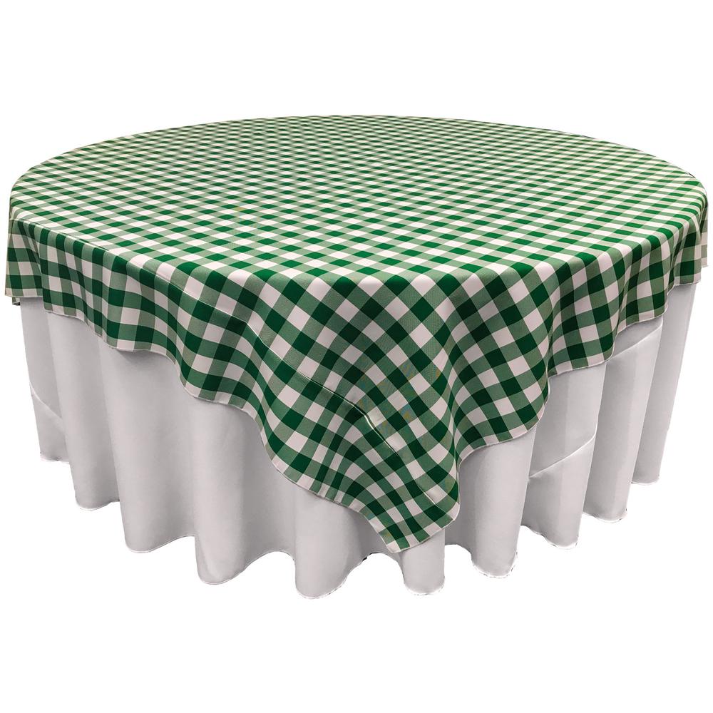 White Hunter Green Checkered Square Overlay Tablecloth Polyester 85″ x 85″