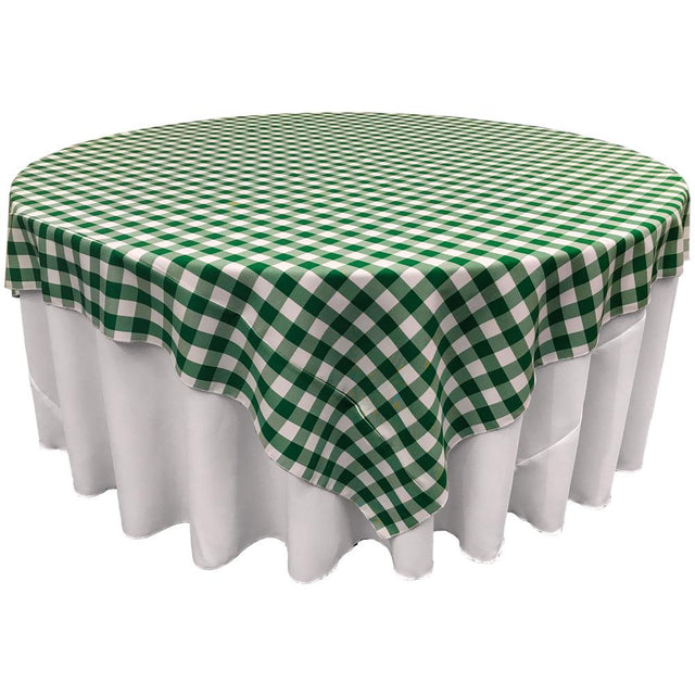 White Hunter Green Checkered Square Overlay Tablecloth Polyester 85″ x 85″