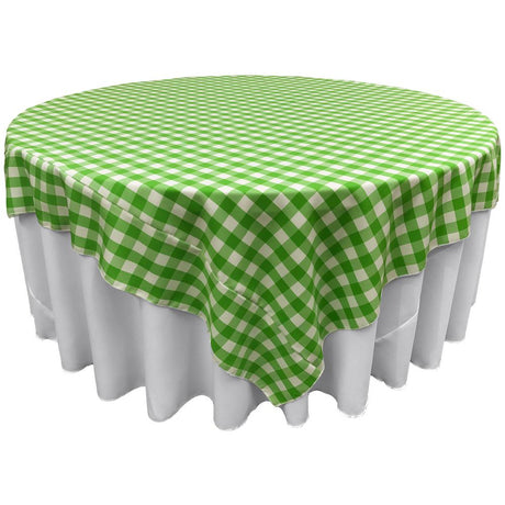 White Lime Checkered Square Overlay Tablecloth Polyester 85″ x 85″