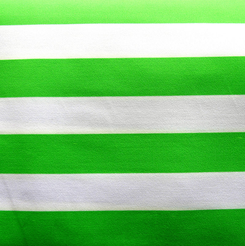 Swim Knit Nylon Lycra Green and White Wide Stripe