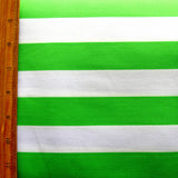 Swim Knit Nylon Lycra Green and White Wide Stripe