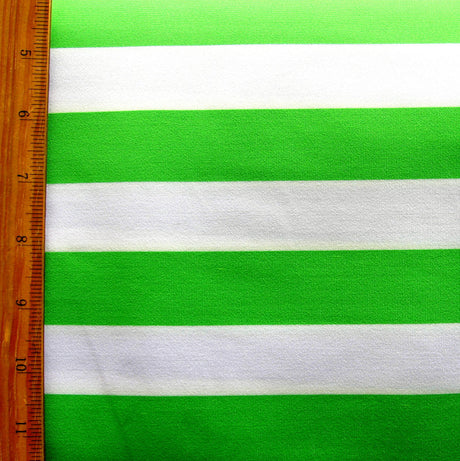 Swim Knit Nylon Lycra Green and White Wide Stripe