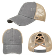 Criss-Cross Cap Fabric - Grey, Criss-Cross Ponytail Slot, Adjustable Strap (1 Unit)