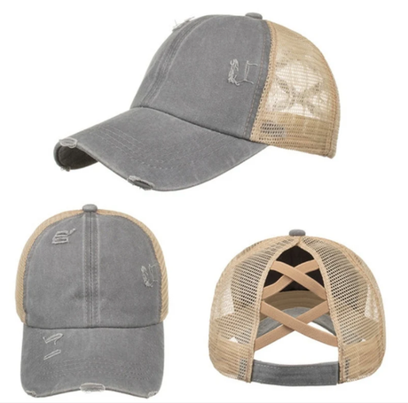 Criss-Cross Cap Fabric - Grey, Criss-Cross Ponytail Slot, Adjustable Strap (1 Unit)
