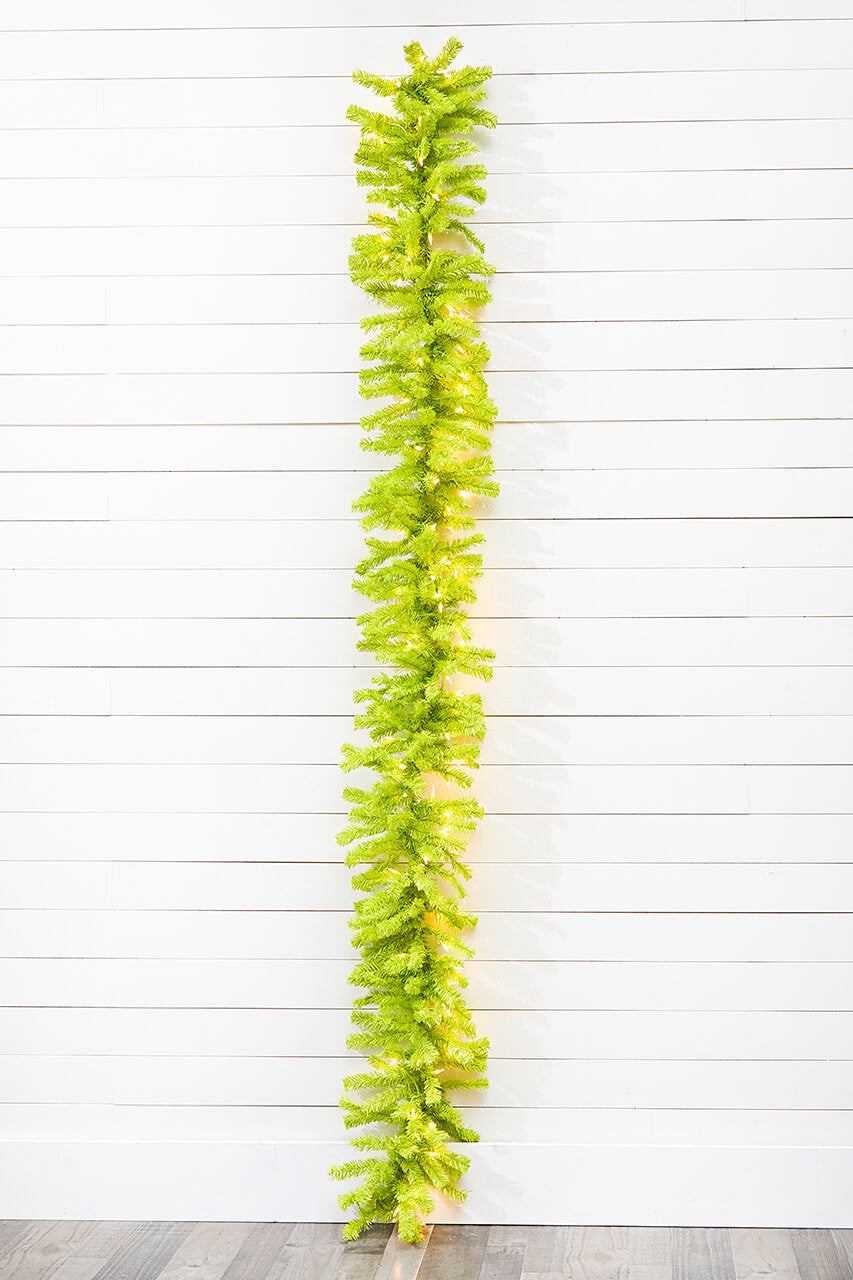 9 Foot Lime Green Garland with LED Lights 270 Tips Christmas Holiday Decor