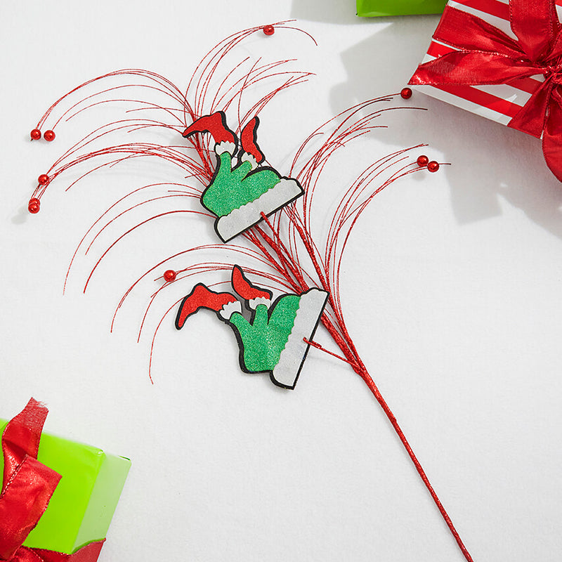 37" Red, White and Green Glitter Leg Grass Spray