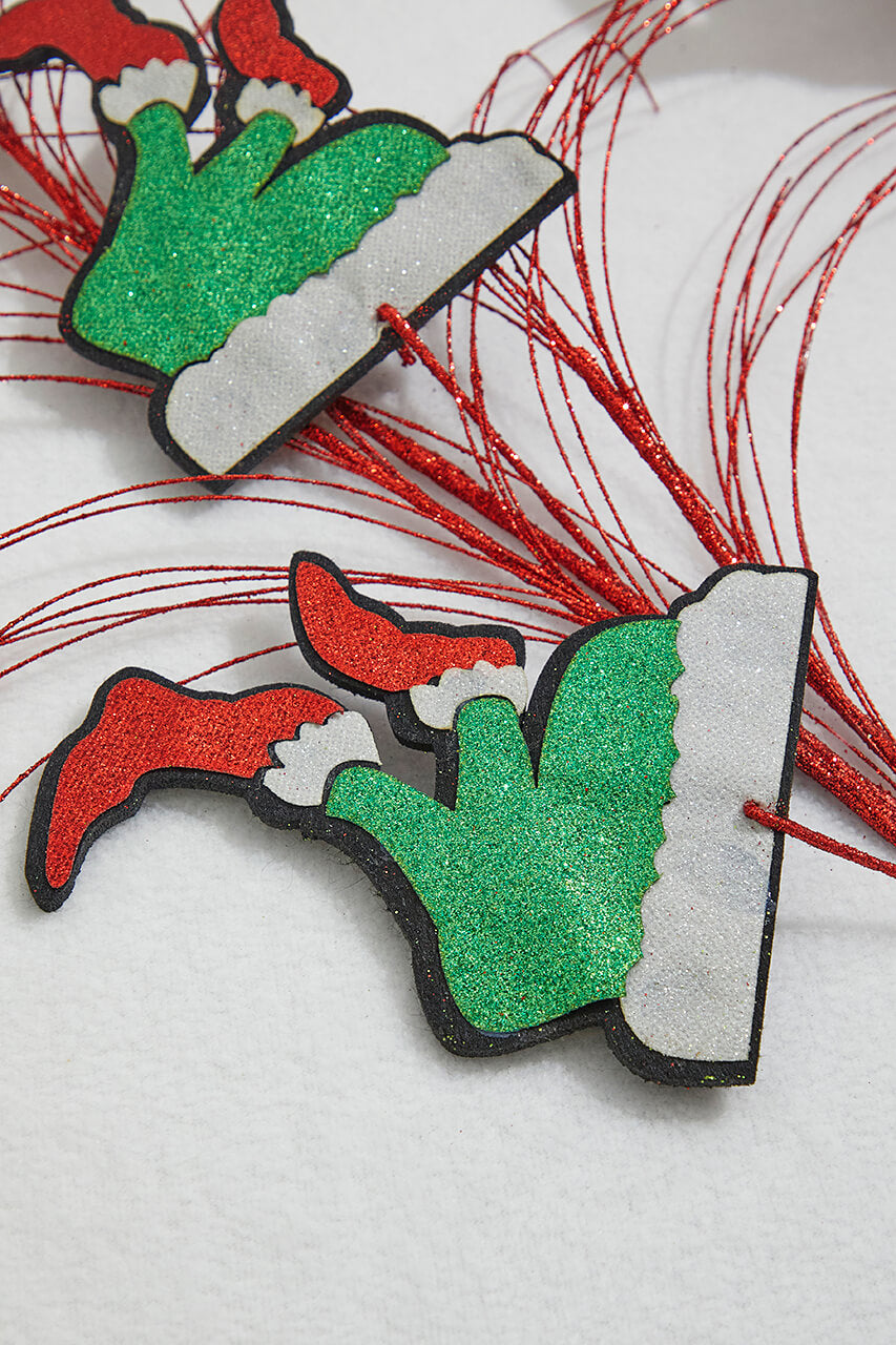 37" Red, White and Green Glitter Leg Grass Spray