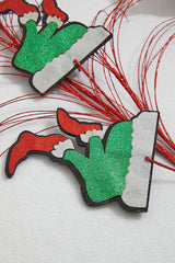 37" Red, White and Green Glitter Leg Grass Spray
