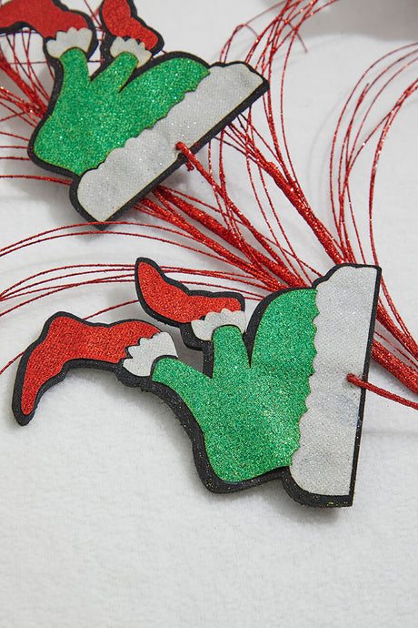 37" Red, White and Green Glitter Leg Grass Spray