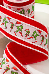 4 Inch x 10 Yard Grinch Legs Wired Christmas Ribbon Whimsical Holiday Decor