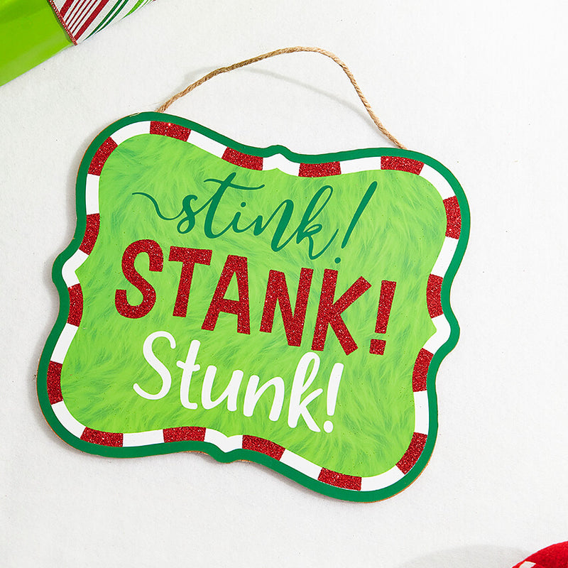 11" x 9" Red White Green Glitter Sign - "Stink! Stank! Stunk!"