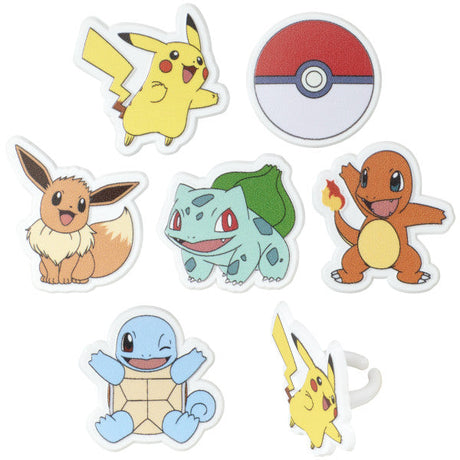Pokémon Rings, Cupcake Decorations With Pikachu, Bulbasaur, Eevee, Charmander, Squirtle, and Poké Ball, Multicolored Food Safe Cake Toppers – 12 Pack
