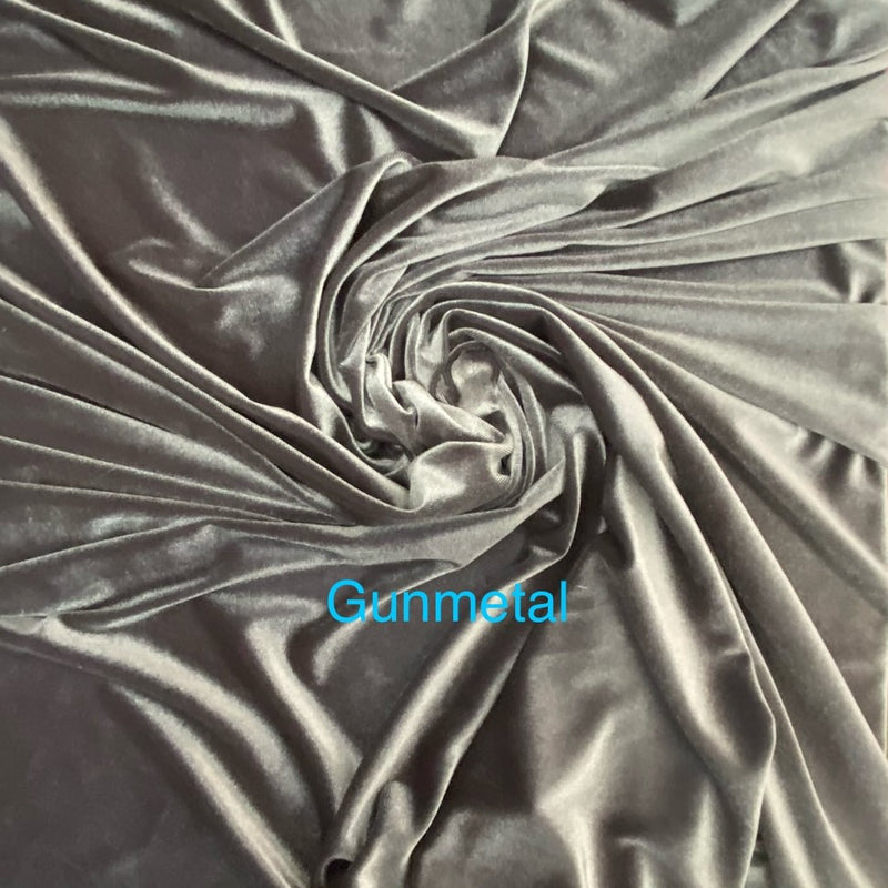 Gunmetal Stretch Velvet Fabric - Gunmetal, Solid, 58"-60" Width (1 Yard)
