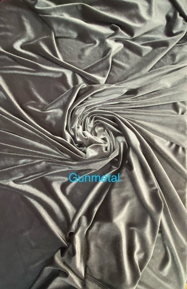 Gunmetal Stretch Velvet Fabric - Gunmetal, Solid, 58"-60" Width (1 Yard)