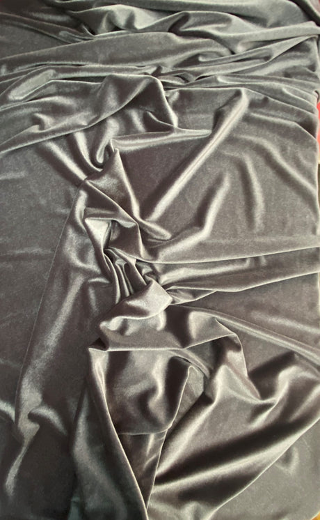 Gunmetal Stretch Velvet Fabric - Gunmetal, Solid, 58"-60" Width (1 Yard)
