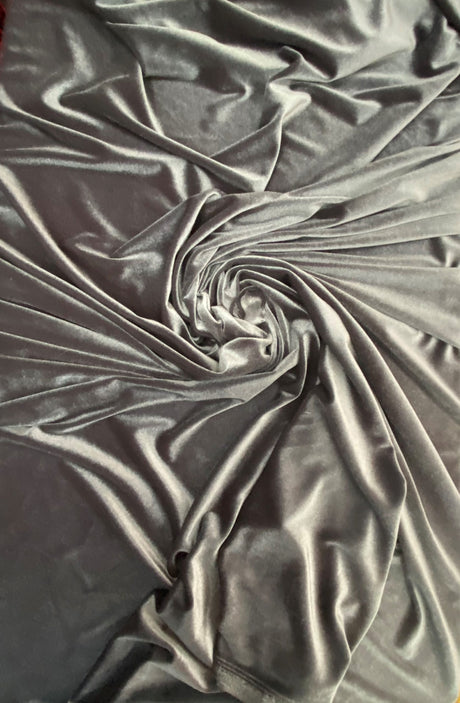 Gunmetal Stretch Velvet Fabric - Gunmetal, Solid, 58"-60" Width (1 Yard)