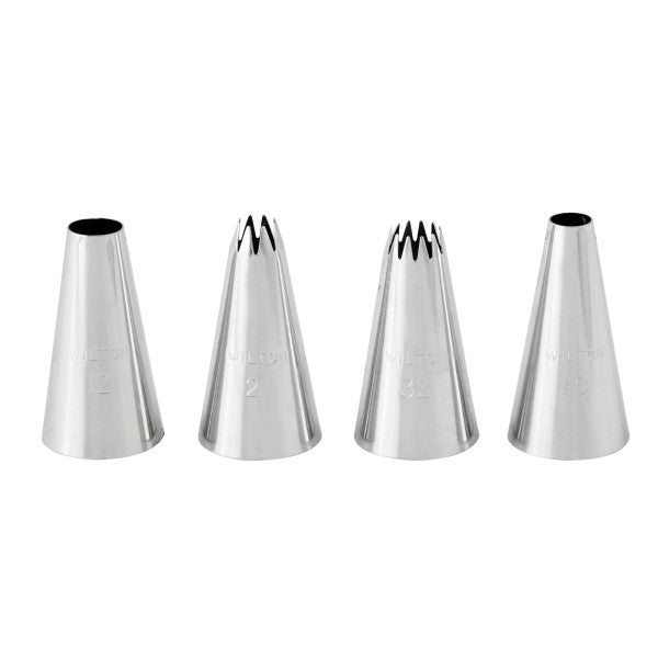 Wilton Standard Large Round and Star Piping Tip Set, 4-Count (Tips #10, 12, 21, 32)