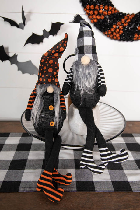 22” B/O Lighted Fabric Halloween Gnome Shelf Sitter