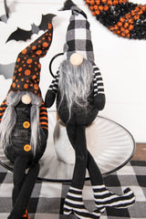 22” B/O Lighted Fabric Halloween Gnome Shelf Sitter