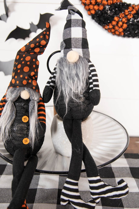 22” B/O Lighted Fabric Halloween Gnome Shelf Sitter