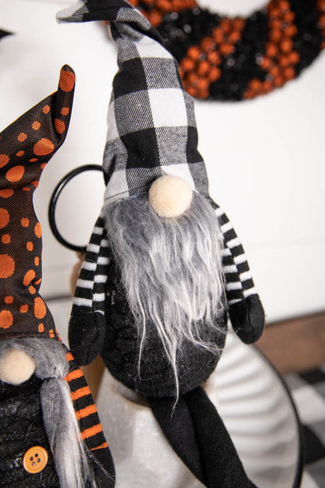 22” B/O Lighted Fabric Halloween Gnome Shelf Sitter