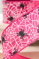 2.5" x 10 Yard Pink Glitter Spider Webs Halloween Ribbon